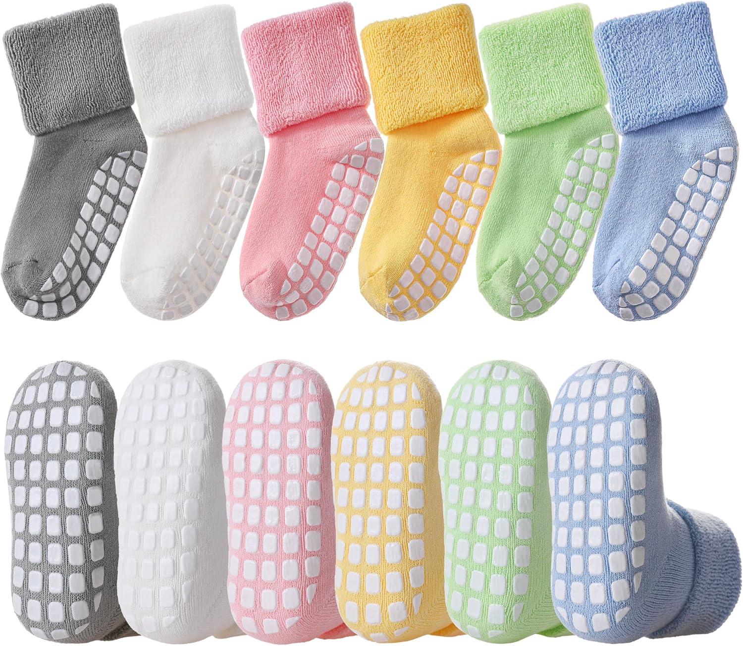 LANLEO Baby Girls Boys Non Slip Socks with Grips Toddler Kids Unisex Warm Thick Cotton Ankle Crew Socks with Grippers