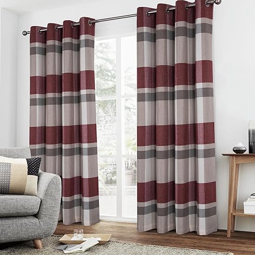 Miniatura 21 de always4u Cortinas a cuadros para dormitorio, sala de estar, 100% opacas, térmicas, ahorro de energía, aspecto de lana, cortinas con ojales de 95