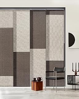 GoDear Design Adjustable Sliding Vertical Blinds 45.8"- 86" W x Up to 96" H, Extendable Panel Track Blinds for Patio Doors, Windows, Closet Doors, Trimmable Natural Woven Fabric Blind, Turkiye Balloon