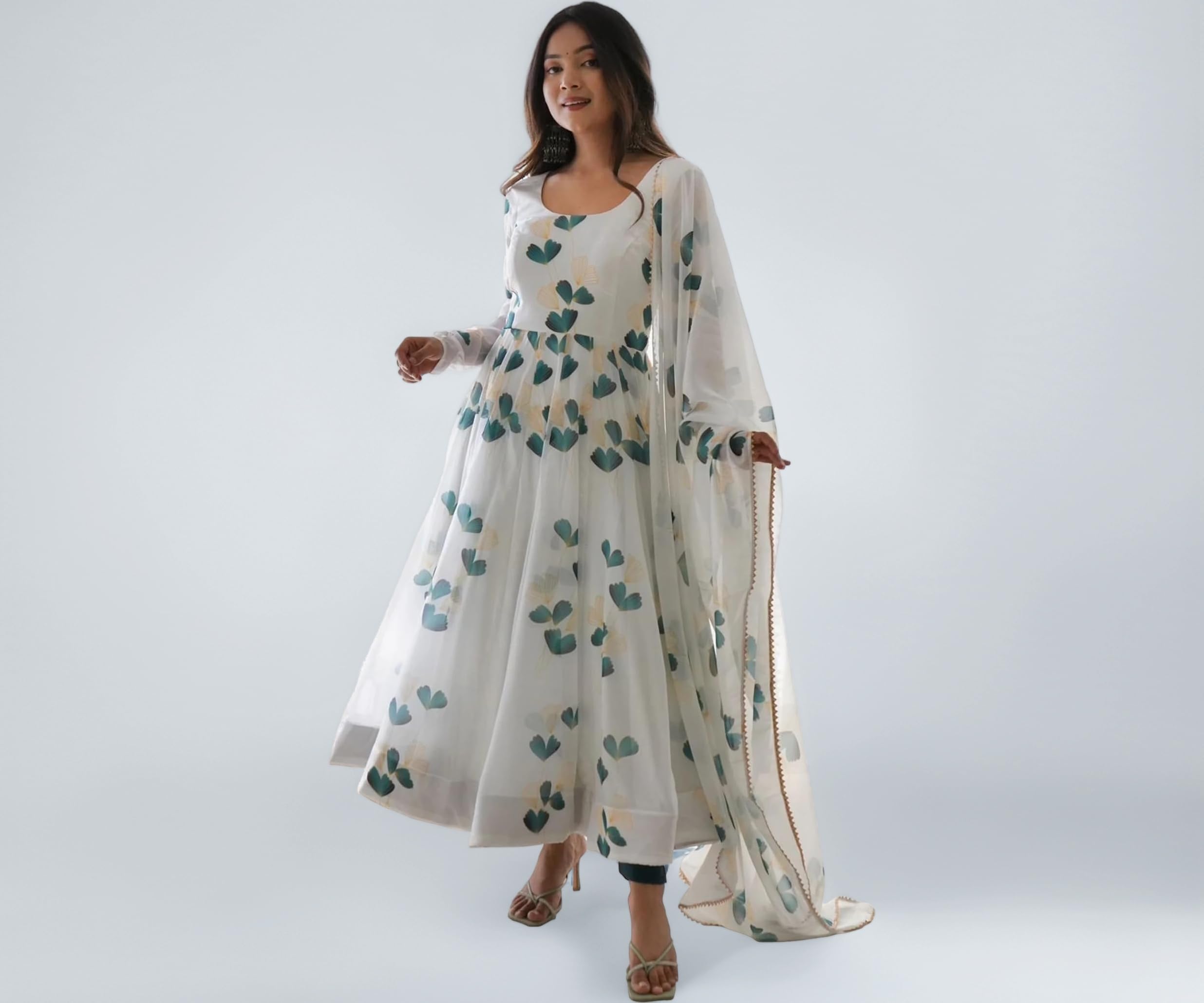 Shasmi Women's Georgette Anarkali Floral Printed Kurta With Pant & Dupatta (Ankle Length Dress 114)