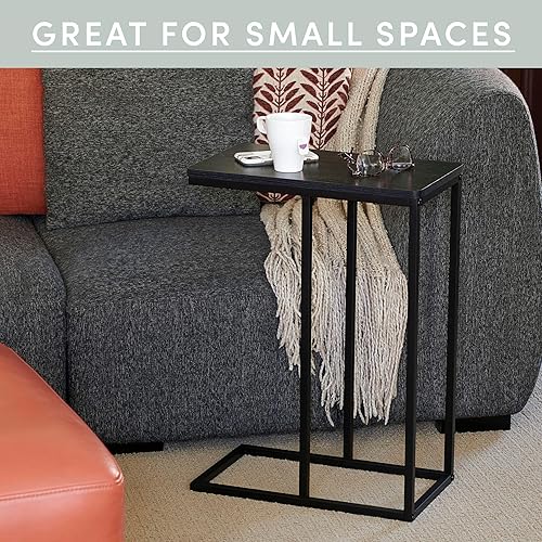 Miniatura 9 de Household Essentials Mesa auxiliar estrecha industrial  Marco de metal en forma de C y parte superior rectangular de grano de madera sintética,