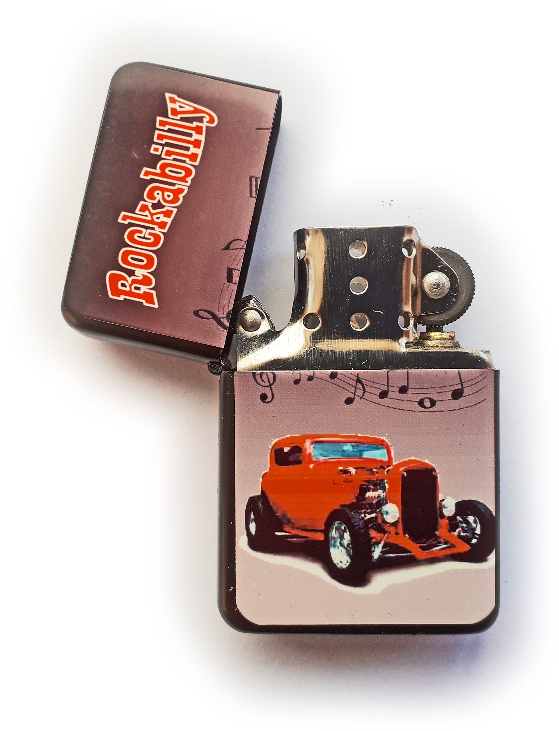Stoneys Badges Black Rockabilly Rock And Roll Hot Rod Petrol Lighter In Pouch 1950'S Style