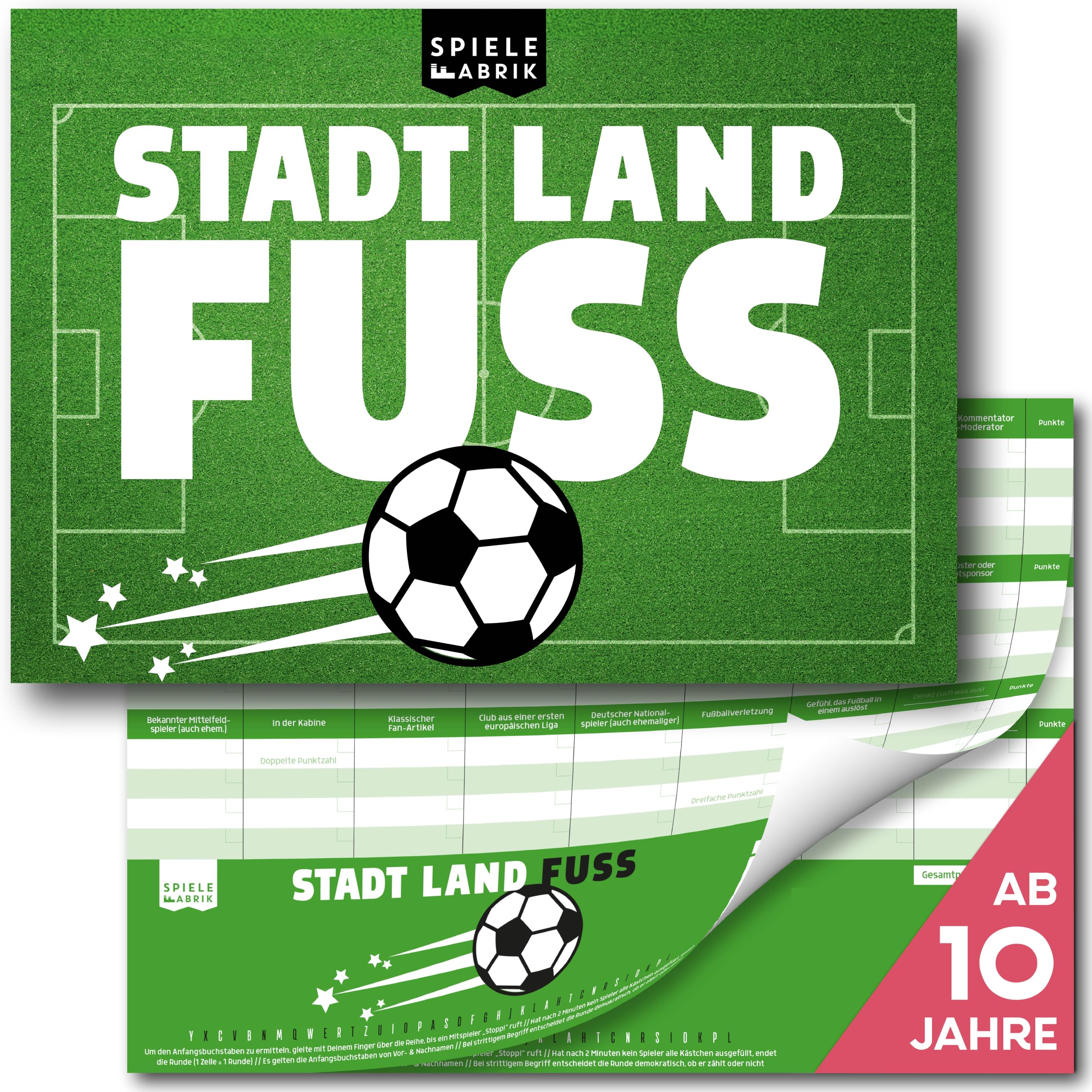 Stadt Land Fussball Der Spielblock A4 mit 24 Fussball-Kategorien | Spiele-Klassiker 2.0 als Partyspiel, für Fußball-Fan als Geschenk-Idee, DIN A4-Block | 50 Blatt