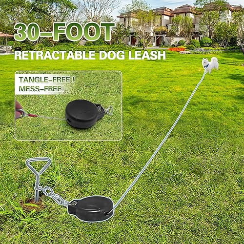 Miniatura 3 de Cable retráctil y estaca para perros, 30 pies, sin correa, retráctil para perros, 10-90 libras, carrete de plomo giratorio de 360 para patio,