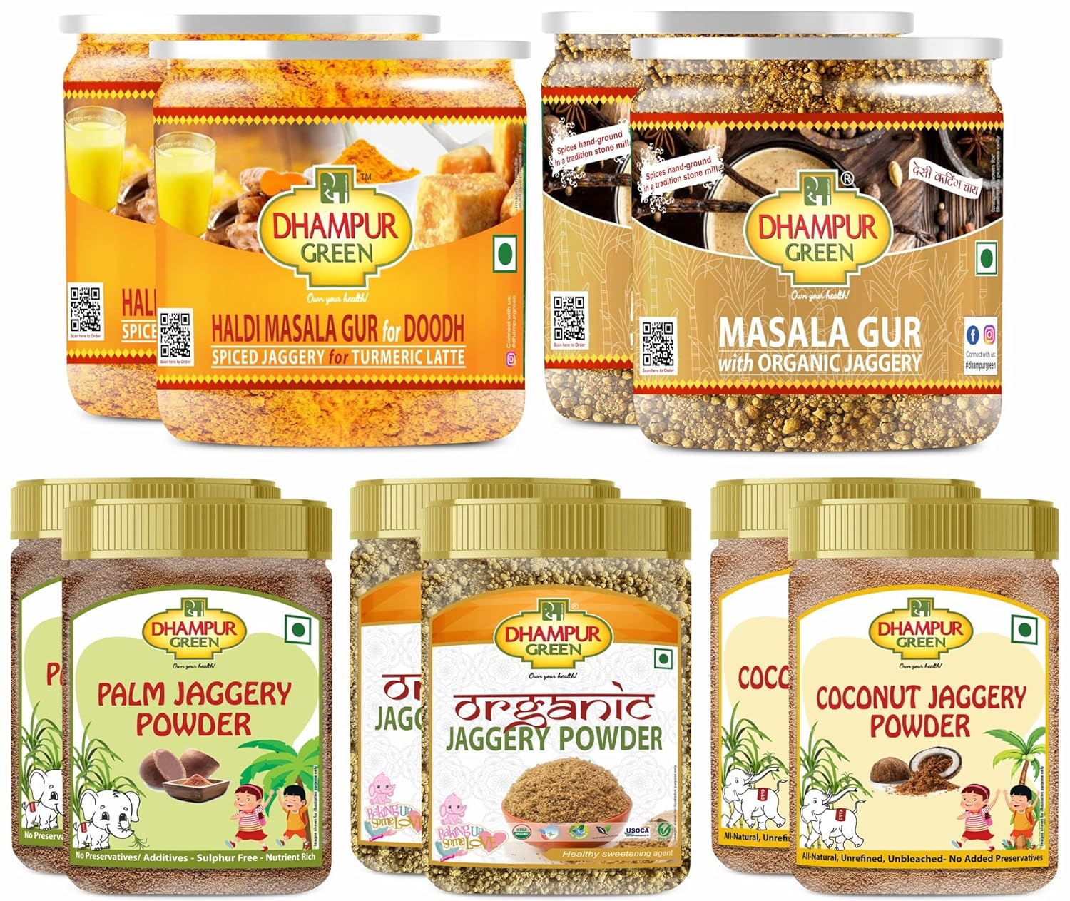 Dhampurgreen Jaggery Powder Sugar Replacement Variety Pack Box (10 Count 2.5Kg