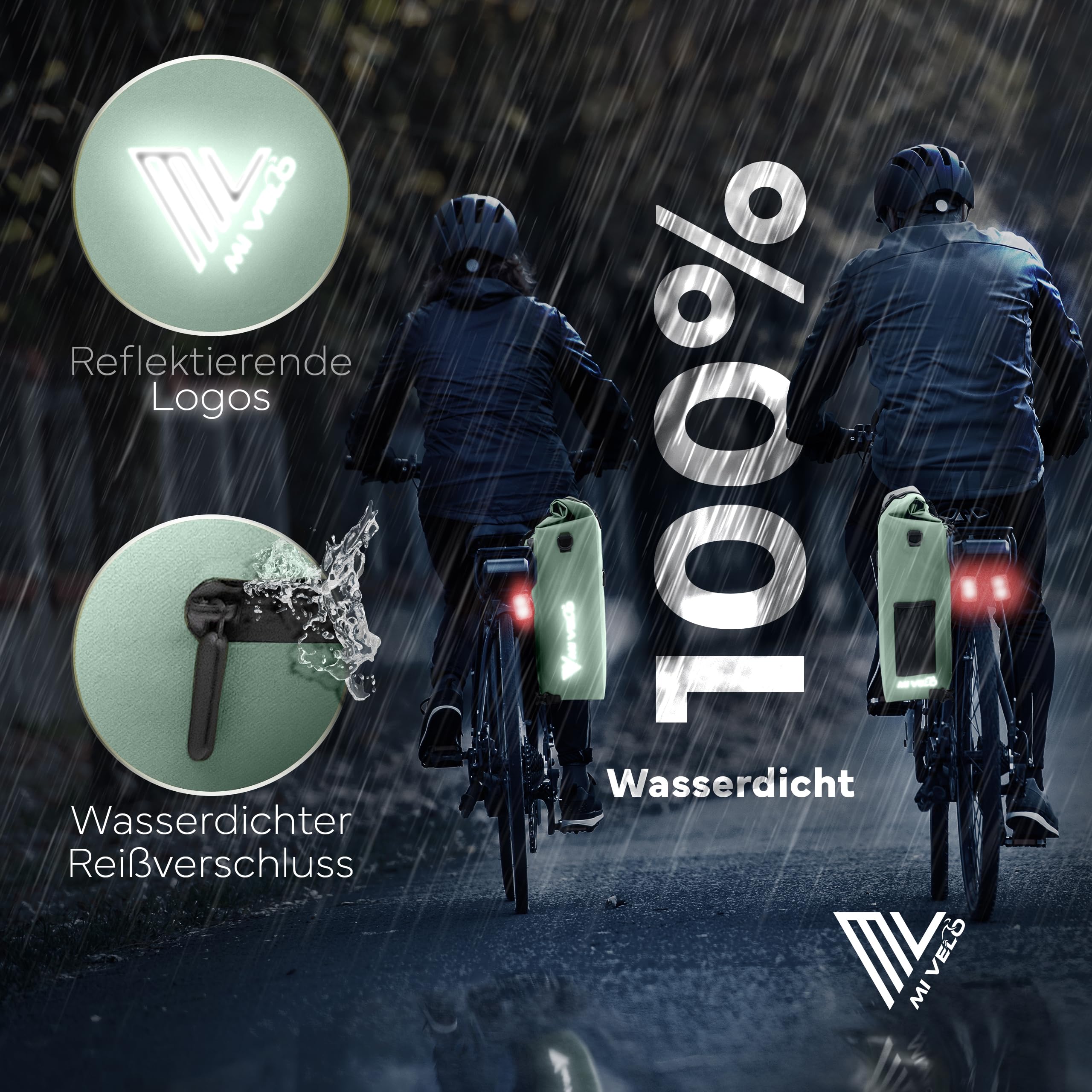 MIVELO Fahrradtasche für Gepäckträger - 3in1 Gepäckträgertasche Rucksack Umhängetasche - 100% wasserdicht und PVC-frei - mit herausnehmbarer Laptoptasche (Mint)