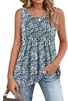 Zeagoo Women's Summer Tank Tops 2026 Pleated Crew Neck Floral Solid Loose Fit Casual Sleeveless Flowy Boho Tunic Shirts
