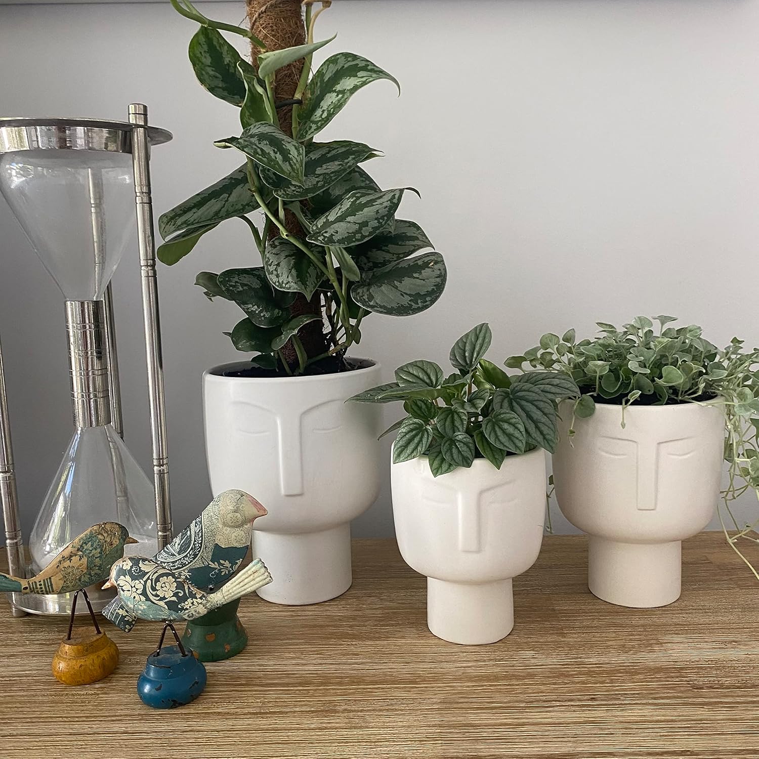 Planters for Indoor Plants - Tall 7 Inch Ceramic Self Watering Pots Matte White Plant Pot with Drainage & Inner Pot Face Vase Or Head Planter Unique Face Pots for Plants. Medium 5.5 Inch Wide