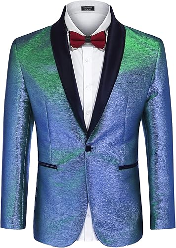 COOFANDY - Chaqueta de esmoquin para hombre de ajuste delgado con solapa de bufanda, chaqueta de blazer de un botón, ideal para fiesta, graduación,