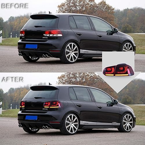 Miniatura 5 de VLAND Conjunto de luces traseras para Golf 6 2010-2014, luces traseras con DRL, luz trasera con luces antiniebla y señal de giro secuencial, rojo y