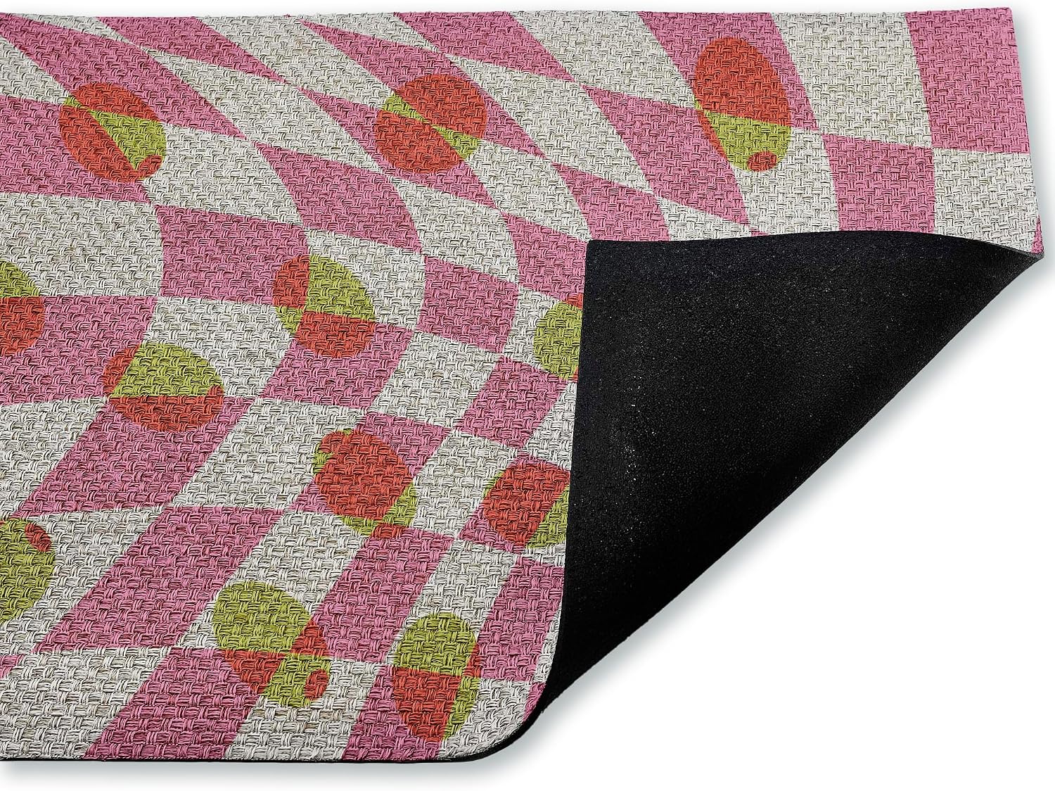 Retro Curved Olive Abstract Outdoor Door Mat, Durable Non-Slip Woven Natural Texture Mat with Recycled Rubber Backing, Weather-Resistant Midcentury Abstract Design by Lil' Rue, 18"x30"