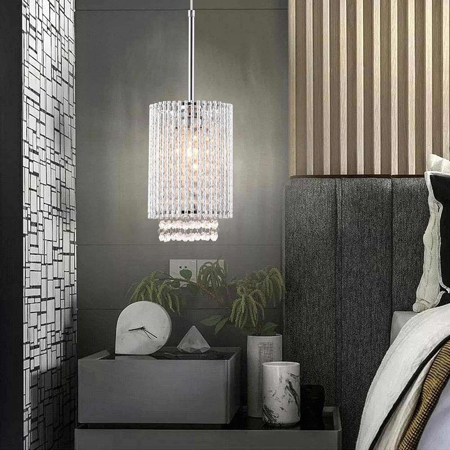 PAPAYA Mini pendant lights 1-Light Modern Ceiling Light Fixture Cylinder Chrome Chandelier