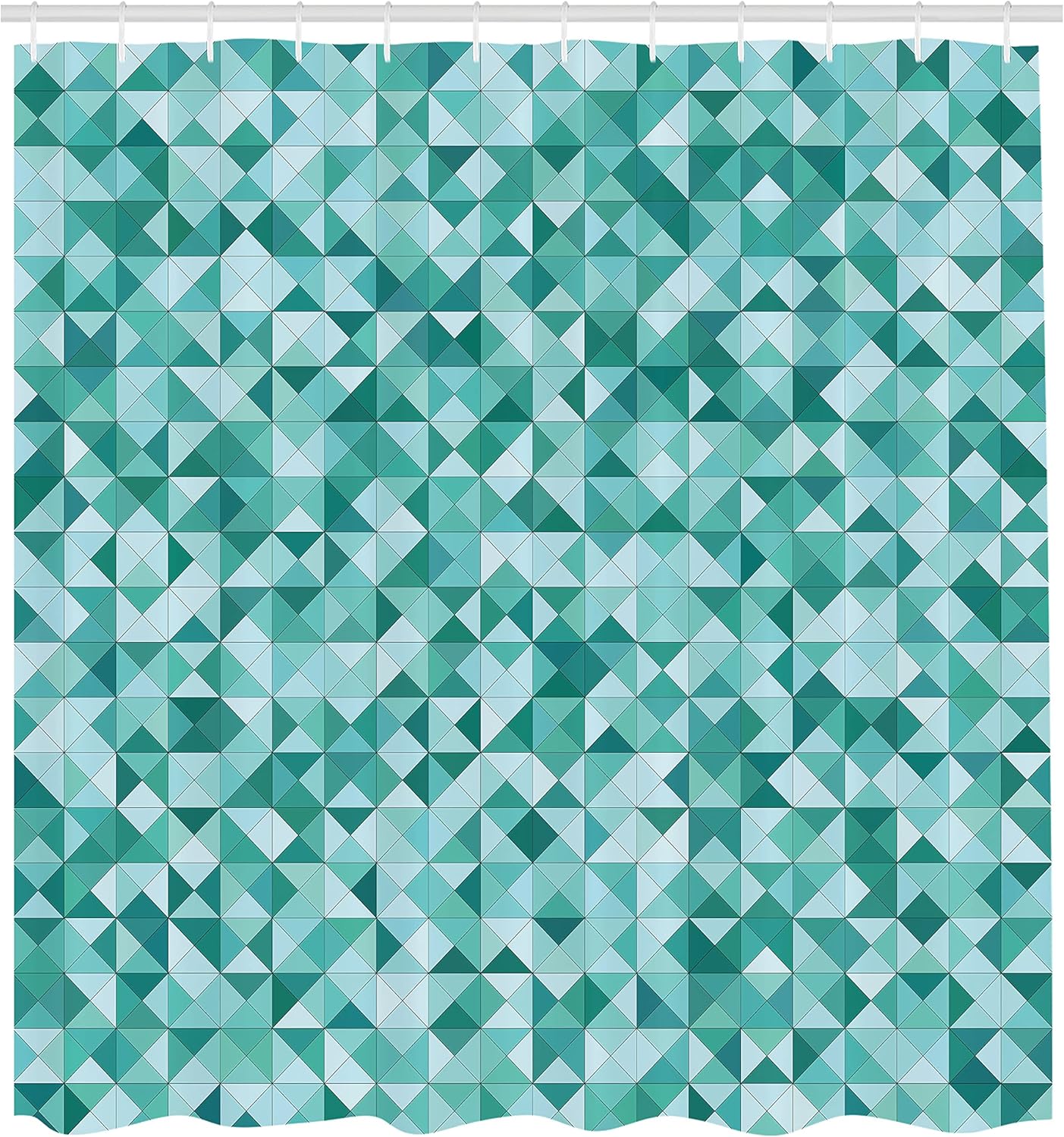 Ambesonne Teal Shower Curtain, Triangle Mosaic with Polygon Shapes with Shadows Effect Illustration Print, Cloth Fabric Bathroom Decor Set with Hooks, 69" W x 75" L, Teal Green