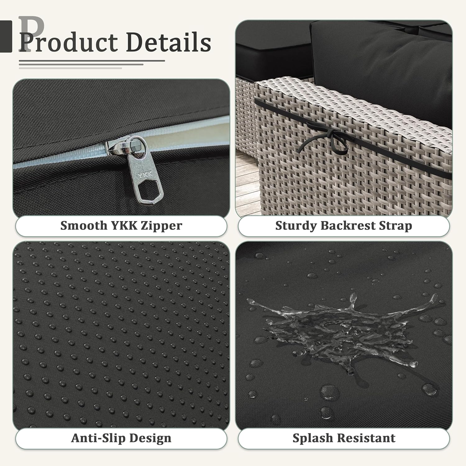 9-Piece Replacement Cushions for Patio Furniture Thick Outdoor Chair Cushions Memory Foam Waterproof Deep Seat Cushion for Sectional Set of 4 Liner&Cover Black