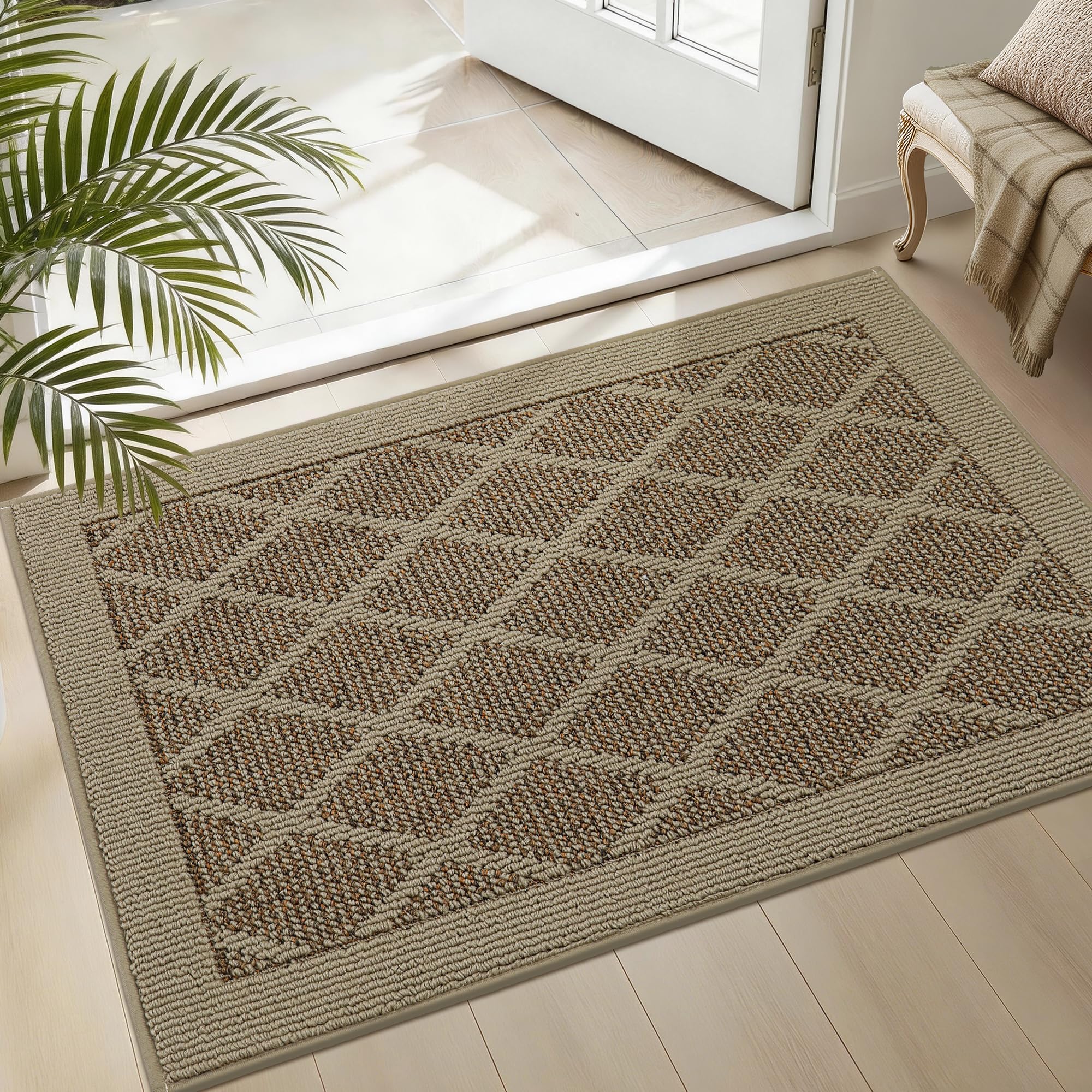 Paillasson antidérapant beige lavable grand tapis d'entrée absorbant intérieur
