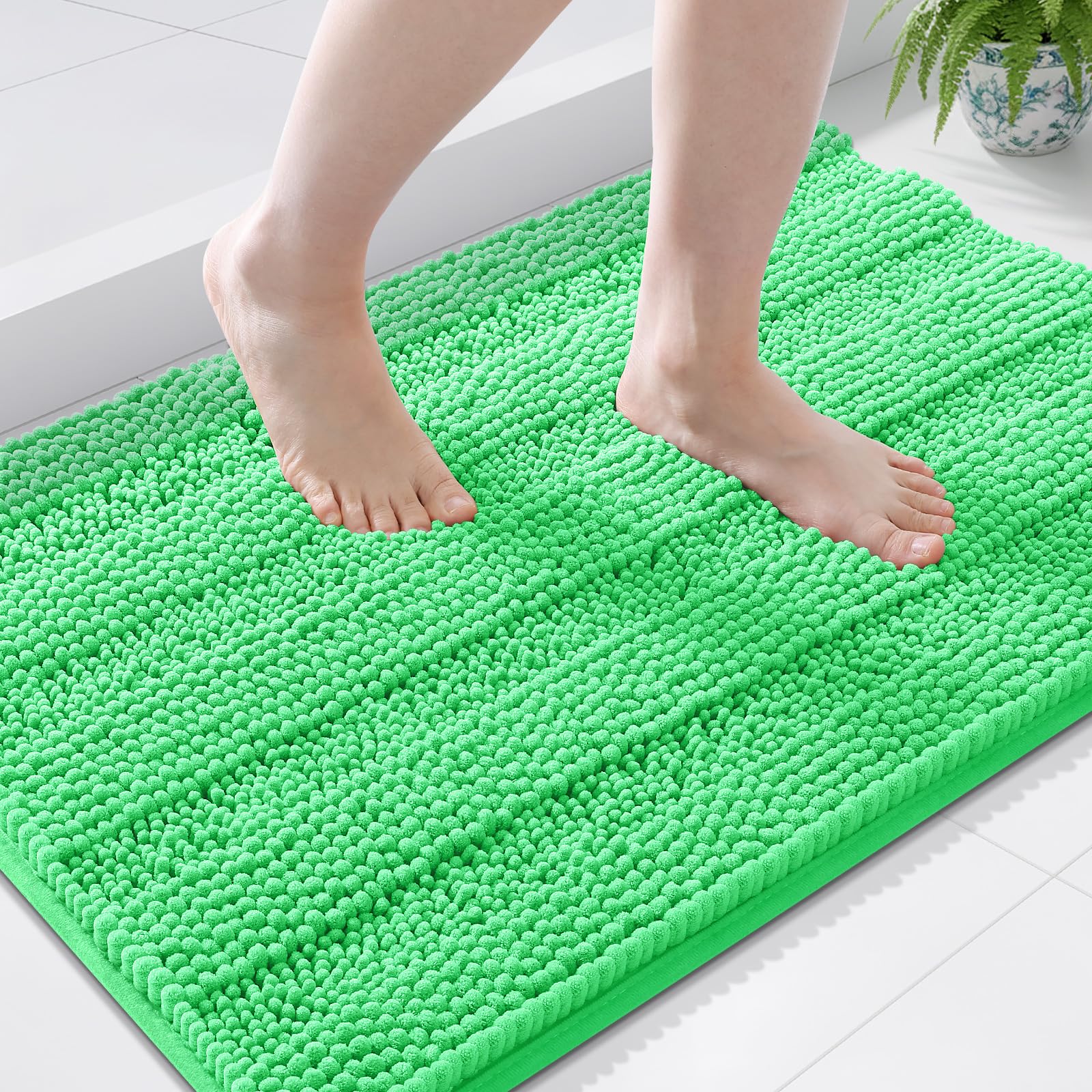 Grandaily Chenille Bathroom Rugs 36x24, Soft Bath Mats, Mint Green