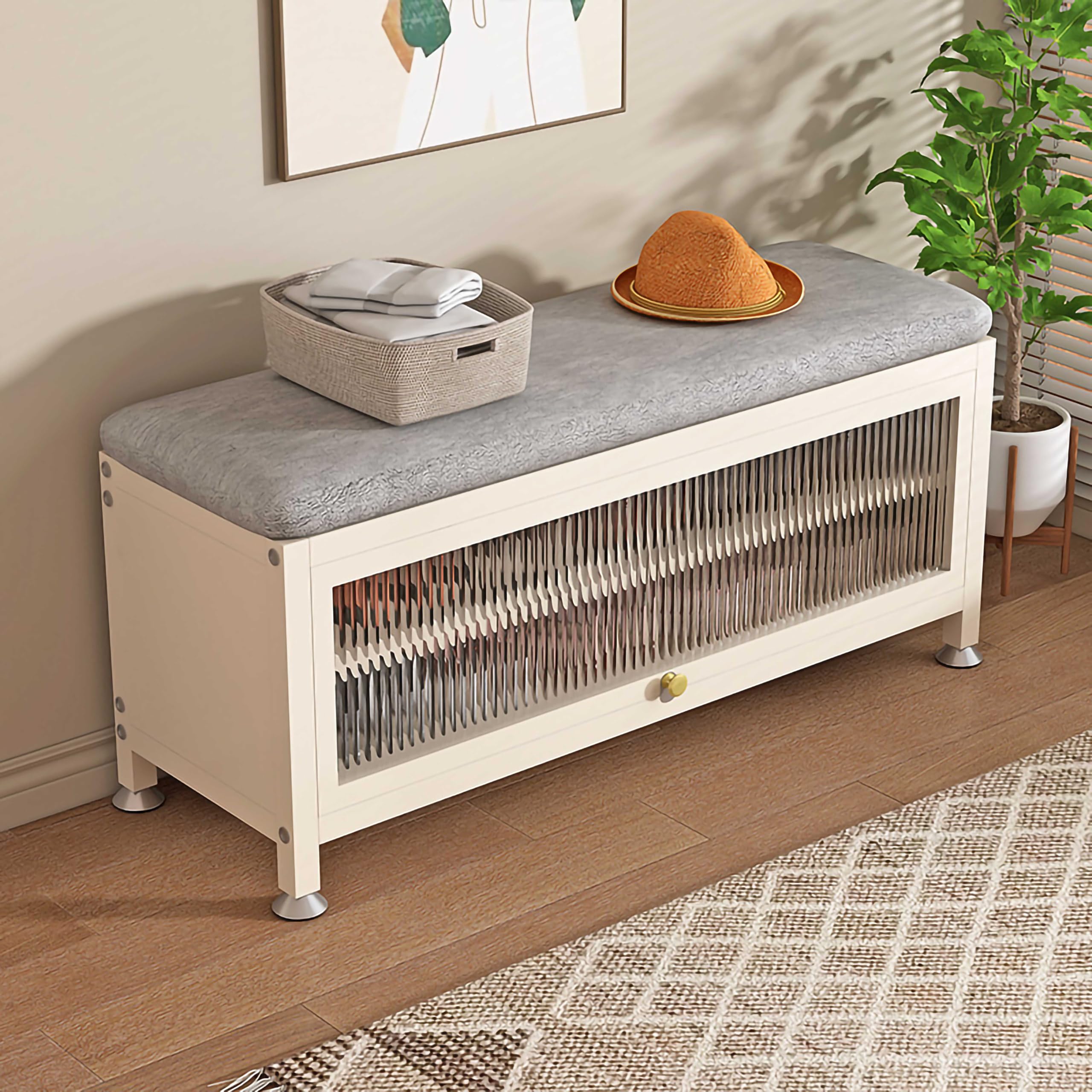 Banc à chaussures blanc 2 niveaux réglable en mousse pour entrée