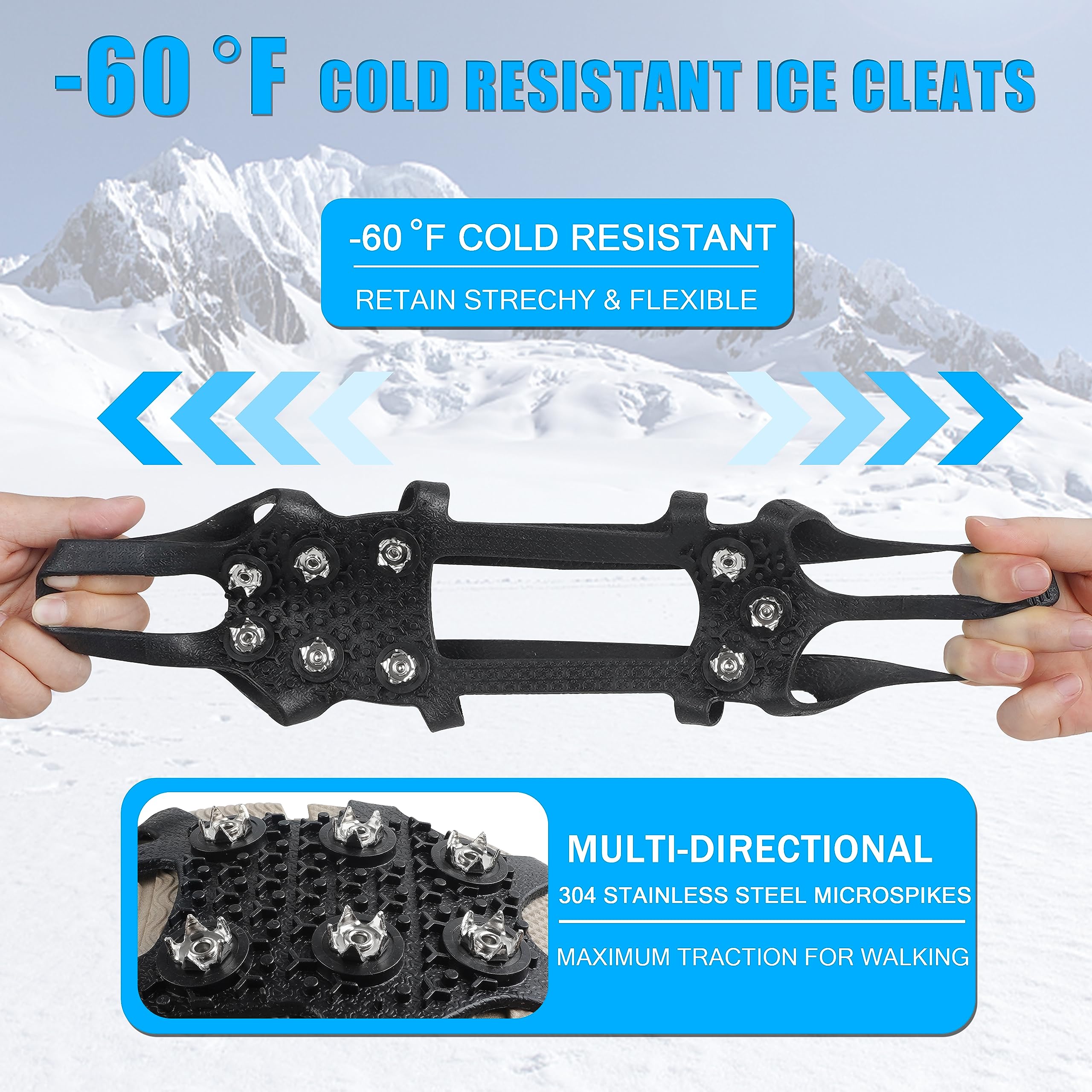 Ice Snow Cleats for Shoes and Boots,Snow Walk Traction Cleats Crampons Non-Slip 9 Point Cleats Ice Grippers Overshoe for Women Men Kids Winter Hiking Climbing Walking(M) - Image 4