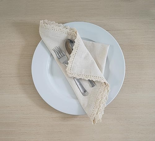 Miniatura 6 de Fingercraft Servilletas de mesa, mezcla de algodón, paquete de 12 servilletas de mesa pequeñas de calidad premium con encaje clásico marfil de 12