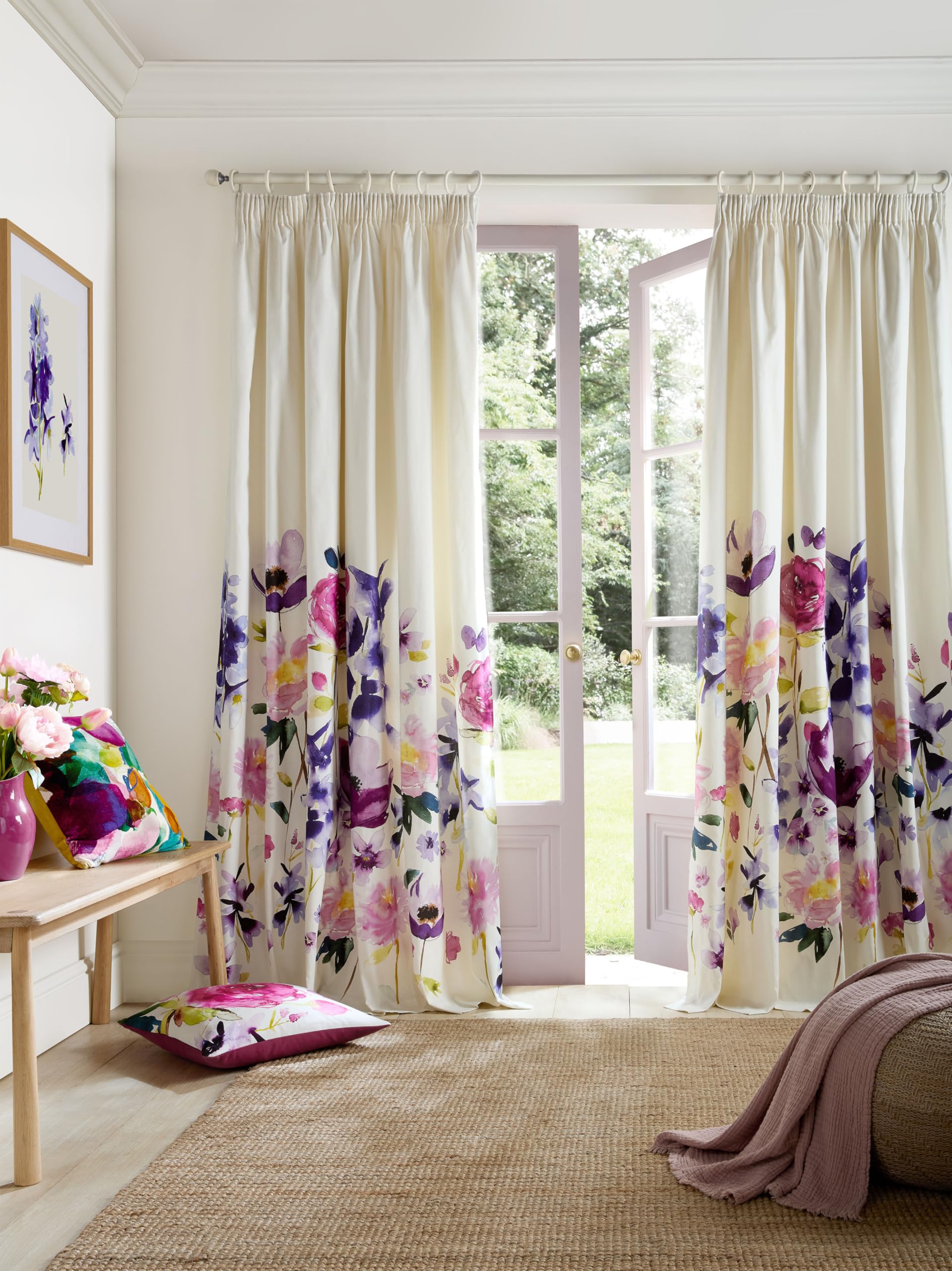 Bluebellgray Taransay Pencil Pleat Lined Curtains In Fuchsia - 66"x72" (168cmx183cm)