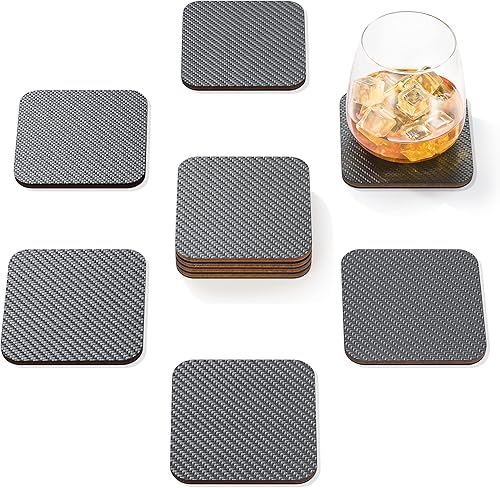 Miniatura 2 de Posavasos modernos para bebidas, posavasos de carbono y madera de primera calidad, diseño geométrico único, protege la mesa de madera, regalo único