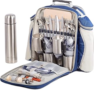 Sponsored Ad – Greenfield Collection 4 Person Super Deluxe Navy Blue Picnic Backpack Hamper Includes Stainless Steel Cutle...