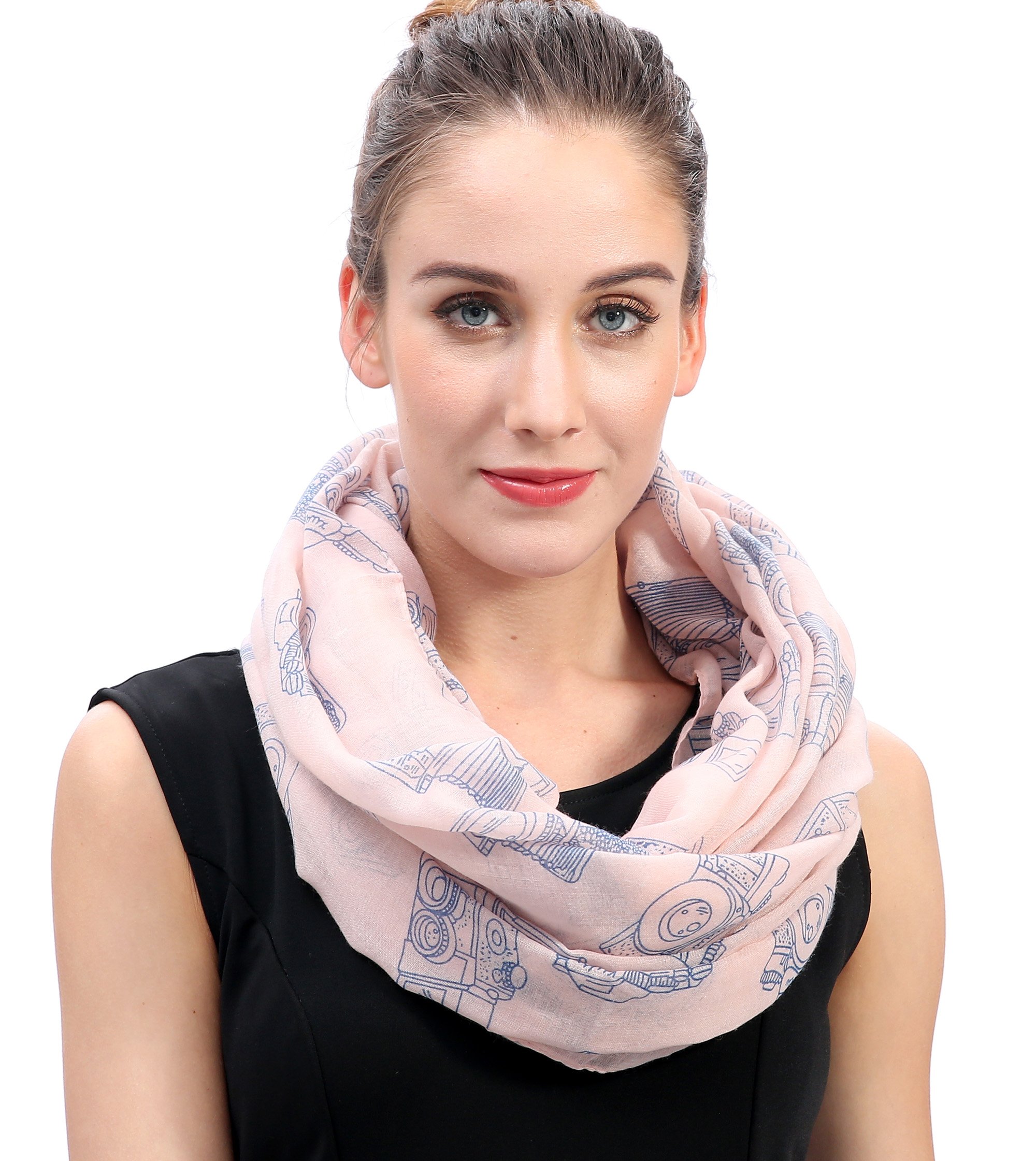 Lina & Lily Vintage Camera Print Lightweight Snood Scarf (Pink)