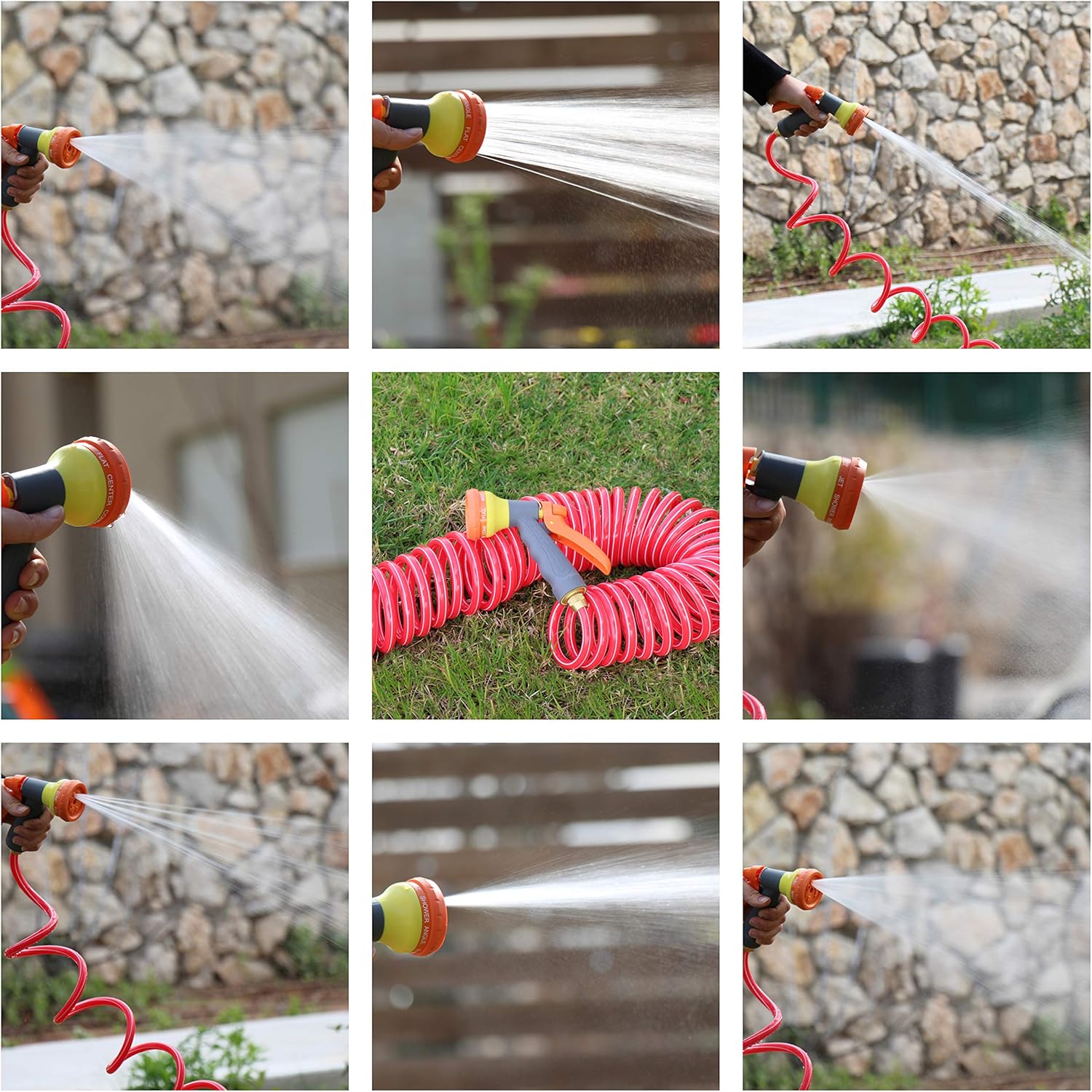 TABOR TOOLS Coil Garden Hose, 50 Feet Retractable Recoil Watering Hose with 8-Pattern Spray Nozzle, Corrosion Resistant 3/4 Inch Solid Brass Connectors, Lightweight and Durable. WK50A. (50 Feet)