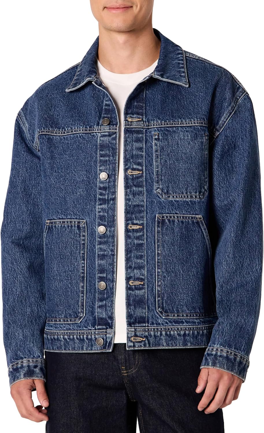 Amazon Essentials Men's Rigid Denim Relaxed-Fit Utility Jacket