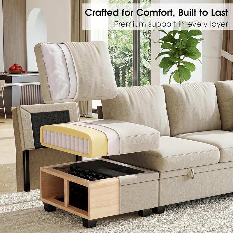 86" Modular Sectional Sleeper Sofa Bed, L Shaped 4 Seat Pull Out Couch with Storage Ottoman, Convertible Cloud Couch Bed, Sectional Couches for Living Room, Apartment (Sand) image 5
