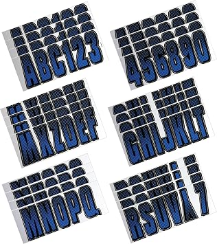 Hardline Products USA Series 300 Factory Matched 3-Inch Boat Registration Numbers & Lettering Kit Blue/Black Carbon Fiber Style UV Rated Marine Vinyl Decals for Boats, PWC, Pontoons