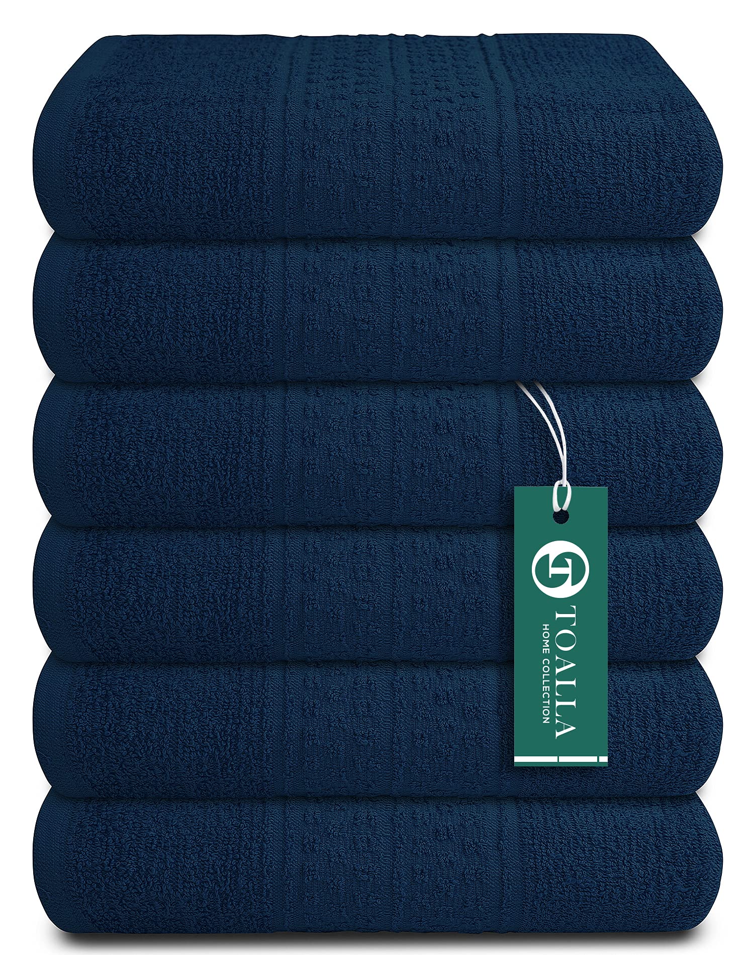 TOALLA 100% Cotton Bath Towel Set Pack of 6|500 GSM|Soft Large Bath Towel|Super Absorbent|Quick Dry|Ideal for Pool Home Gym Spa Hotel|Perfect for Daily Use|Bath Towel Set 24 x 48 Inches|Navy Blue