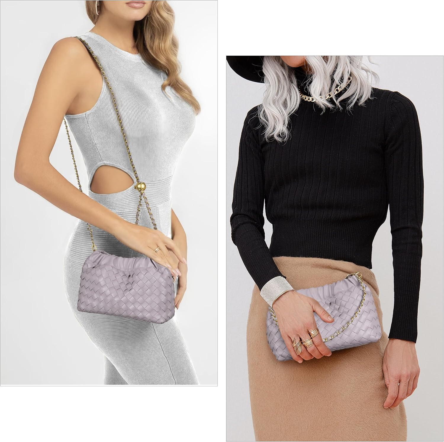 Joryin Woven Women's Crossbody Bag & Evening Purse, Trendy Dumpling Clutch & Hobo Cloud Shoulder Bag Trendy Dumpling Clutch - Image 3