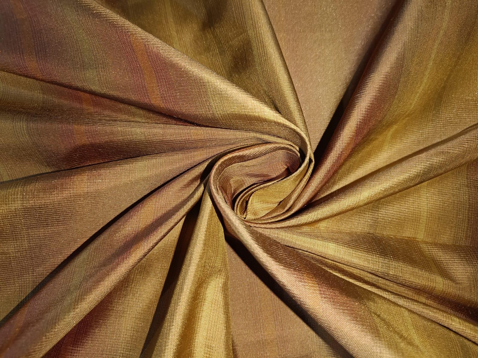 100% Pure Silk Taffeta Stripe Fabric Old Gold x Brown TAF#S139[6]