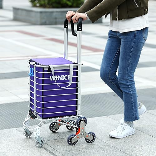 Miniatura 3 de Devo Carrito de compras carrito de comestibles con ruedas resistente carrito de escalada de escaleras con tres ruedas mango giratorio carrito
