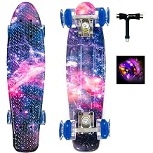 Skateboard Mini 22 inch Cruiser Skateboard with Light Up Wheels Complete Skateboard for Kids Beginners Youths Teens Adults With All-in-One Skate T-Tool