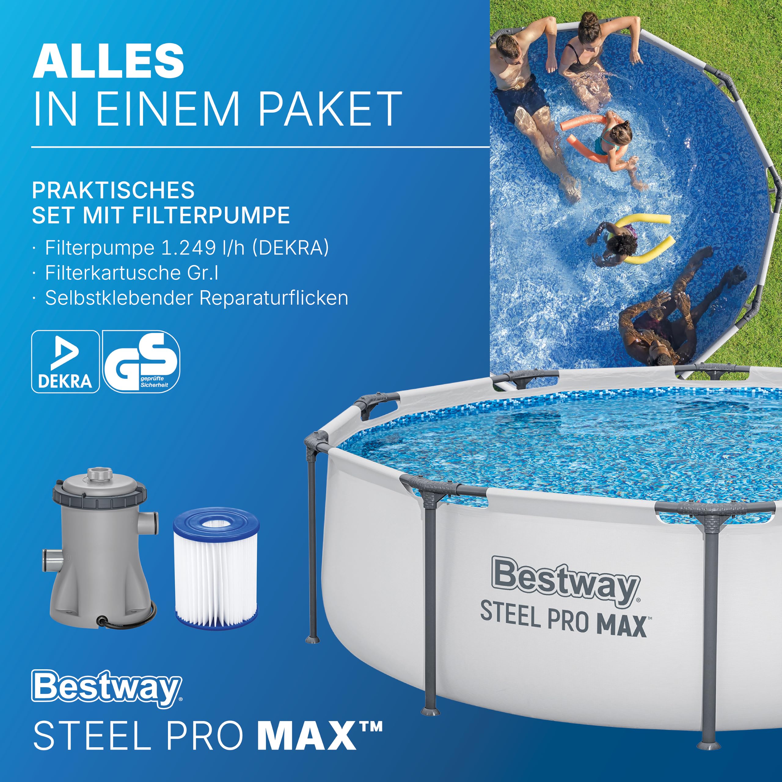 Bestway Steel Pro Max Frame Pool-Set rund 305 x 76 cm 4.678 L Filterpumpe TriTech-Material