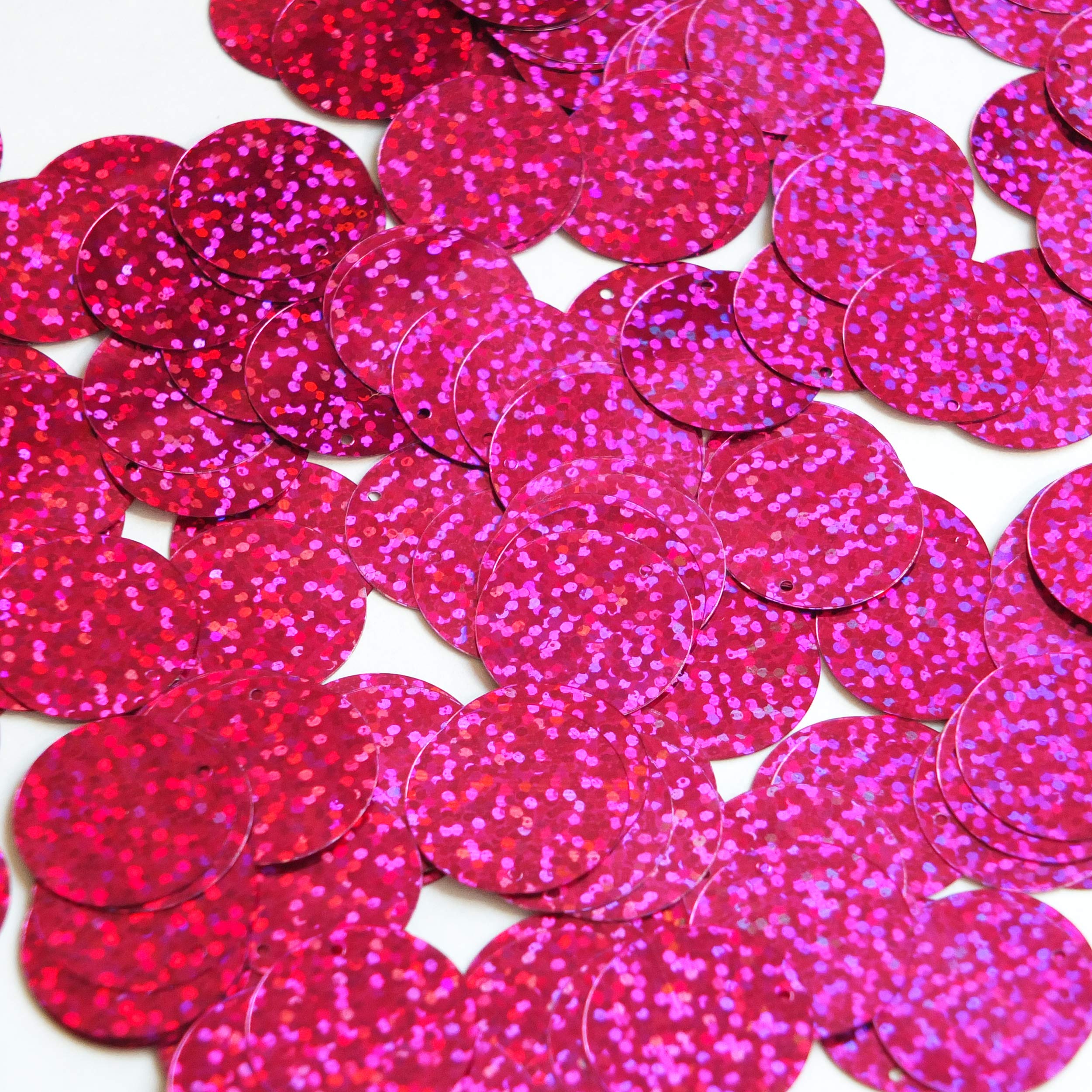 Round Flat Sequin 20mm Top Hole Fuchsia Pink Hologram Glitter Sparkle. Couture paillettes. Made in U
