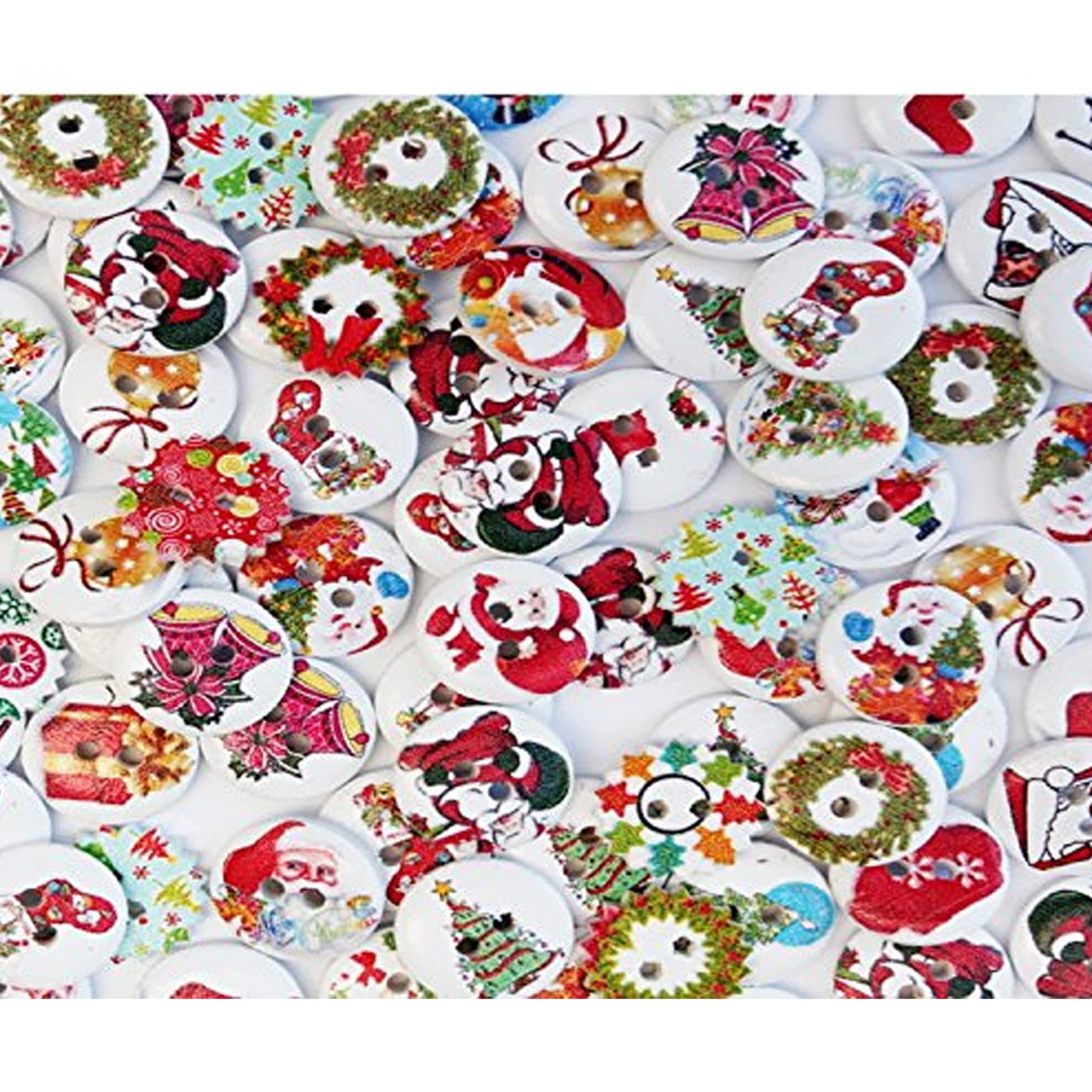 100 15mm Wooden Buttons - Christmas Xmas Mix