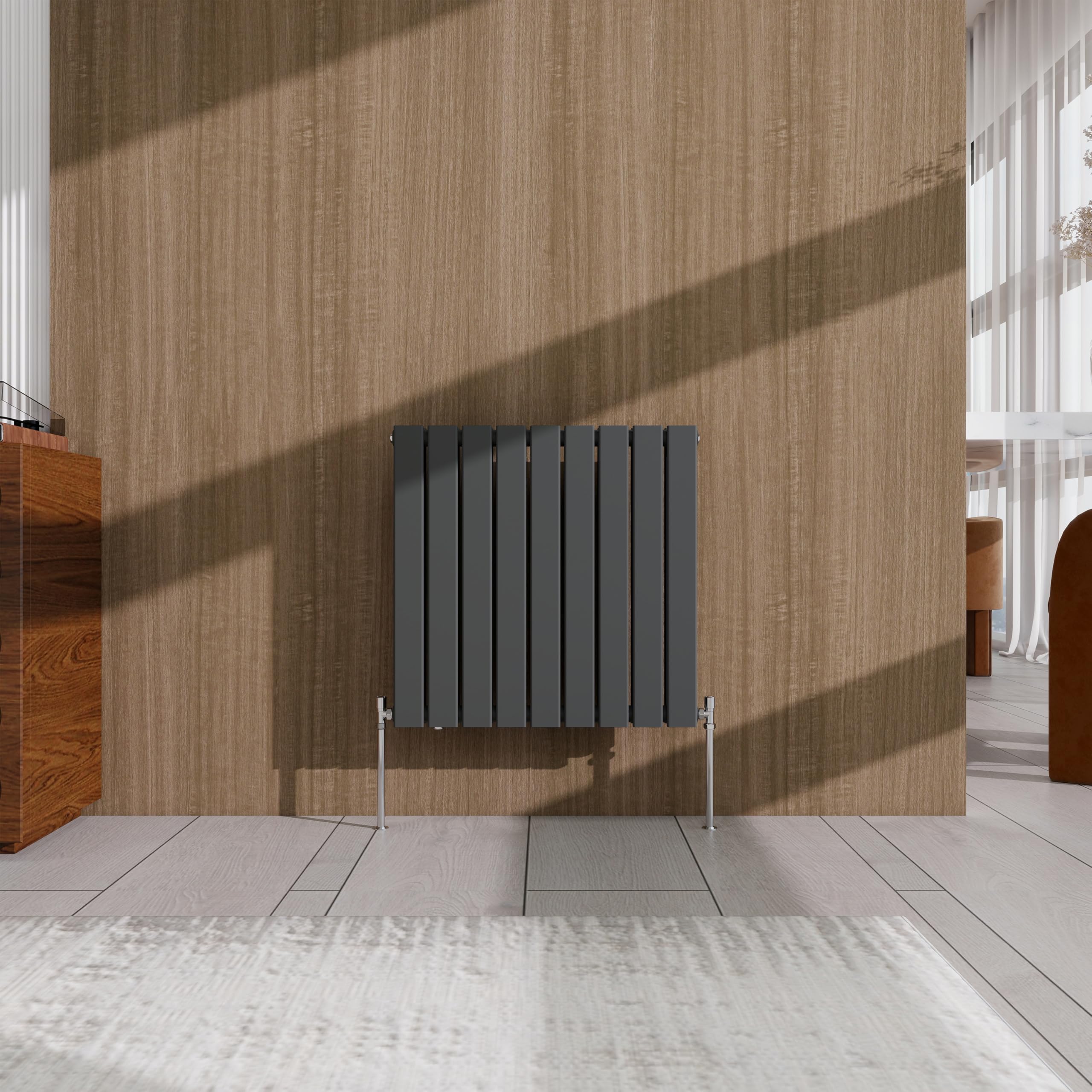 Anthracite Horizontal Designer Radiator – 600×612mm Double Panel Flat – Modern Central Heating Bathroom Radiator