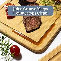 Vista 3 de Totally Bamboo Juego de 3 tablas de cortar para cocina con ranura para jugos, juego de 3 tablas de cortar de madera de bambú en tamaños pequeños