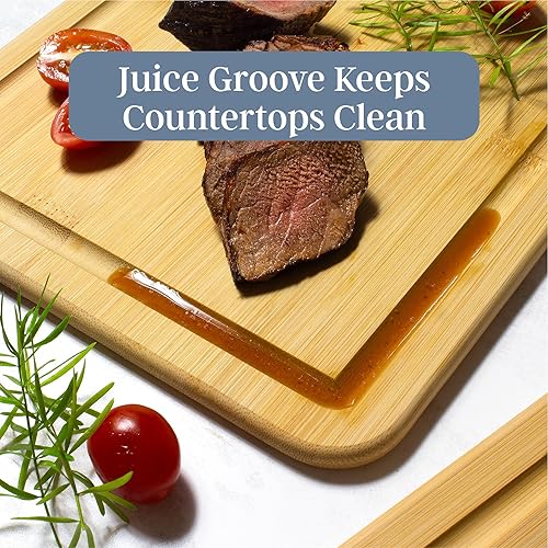 Miniatura 3 de Totally Bamboo Juego de tablas de cortar de 3 piezas tablas de cortar de cocina con ranuras para jugos, tablas de cortar de bambú prémium para