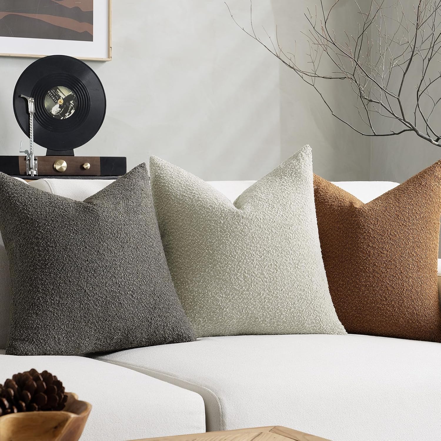 Throw Pillow Covers 20 x 20 Inch Set of 2, Accent Soft Boucle Textured Pillow Cover, Decorative Solid Color Cozy Cushion Pillow Case for Couch Bedroom Sofa Living Room Home Decor, Dark Brown