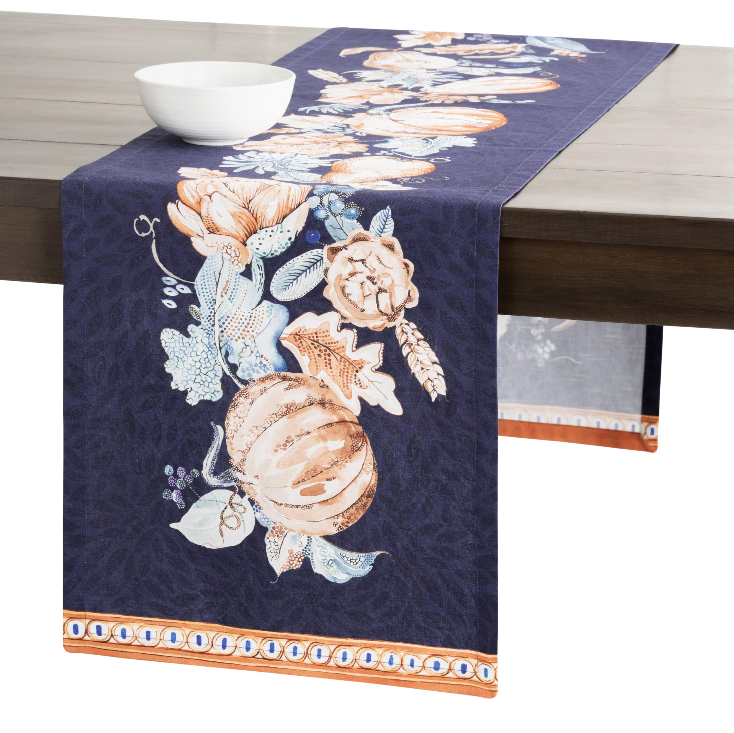 Maison d' Hermine Table runner 100% Cotton Single Layer Table Runners 230 CM long for Christmas Decorations Home Kitchen Dining Party Wedding Bridal Shower (Pumpkin Blues, 37 cm x 230 cm)