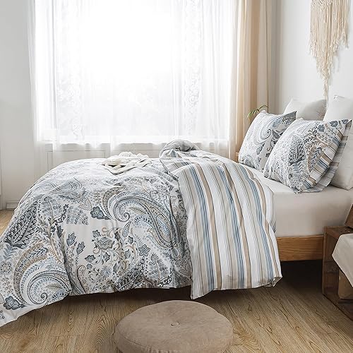 Miniatura 3 de HoneiLife Funda de edredón tamaño King  Funda de edredón de cachemira de 3 piezas, suave y transpirable, juego de funda de edredón floral con cierre