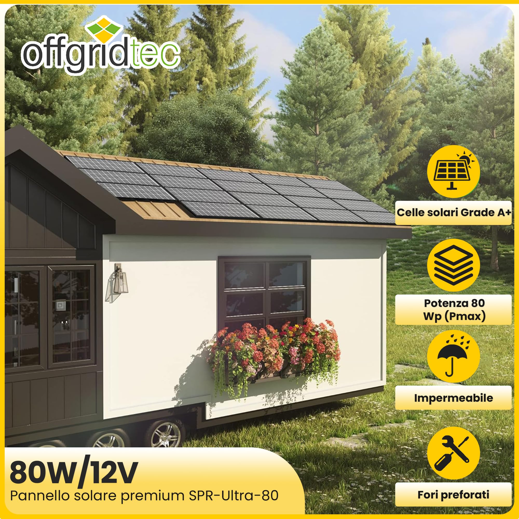 Offgridtec SPR-Ultra-80 Pannello solare High-End SLIM da 80 W 12 V
