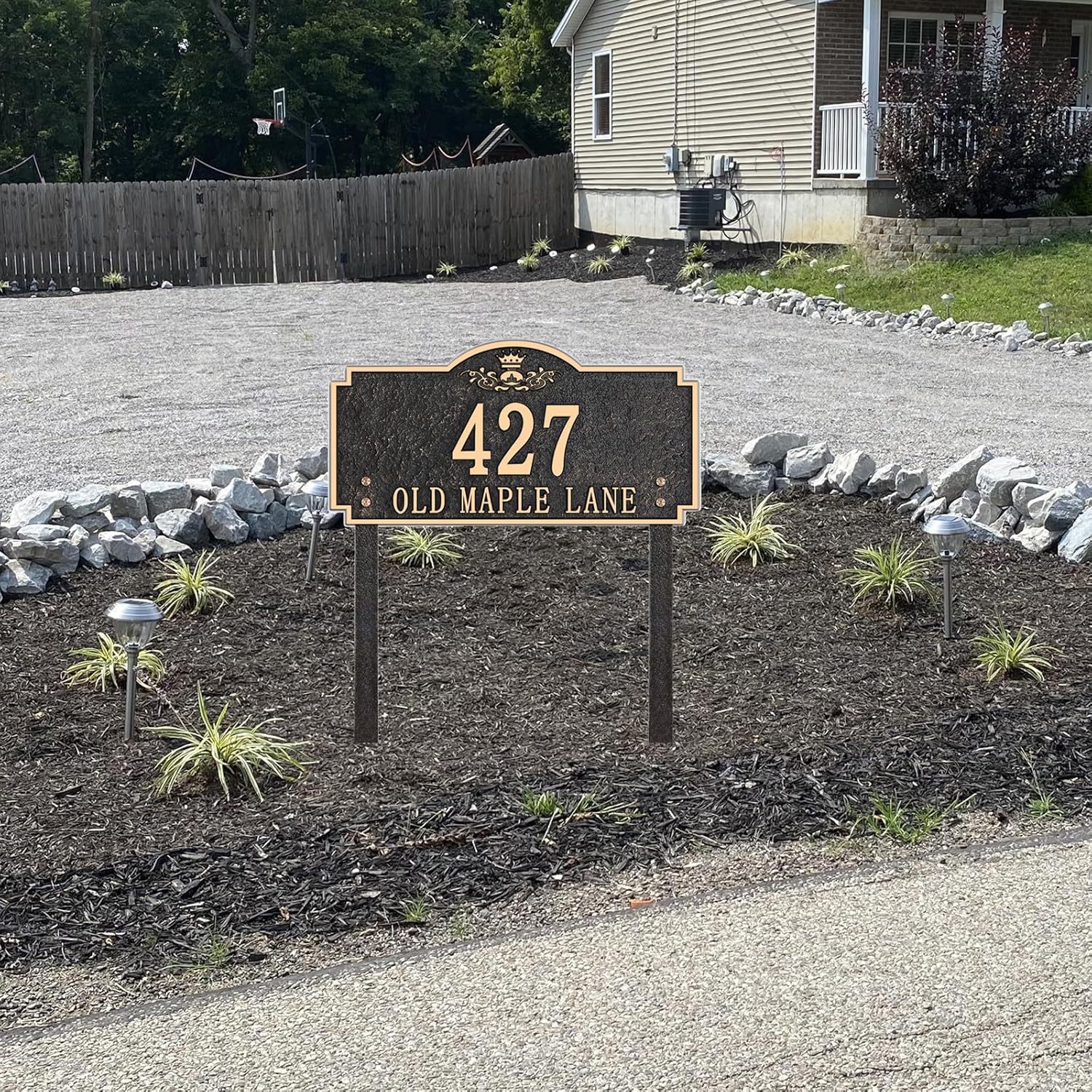 Address Sign LAWN MOUNTED - Custom House Number Sign Plaque,Address Plaque,House Numbers for Outside Lawn,Yard,Ground,Garden,Drive Way,911 Visibility Free Standing with Stakes(Rose Gold)
