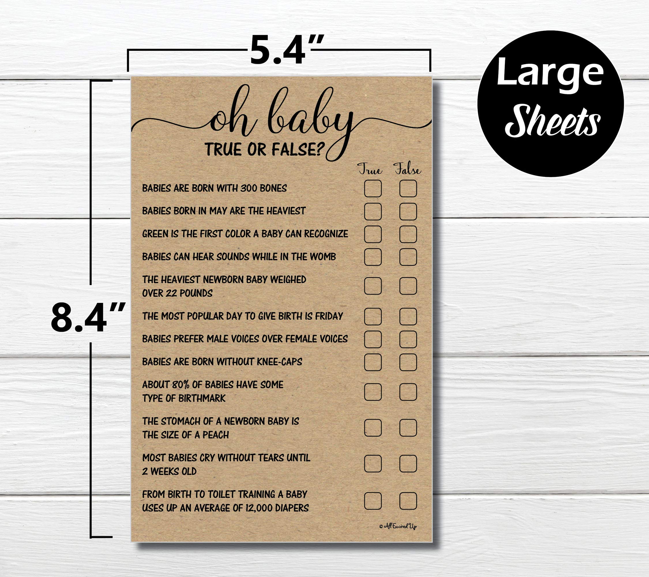 50 True or False Oh Baby Trivia Game Kraft (50Sheets) Rustic (Large