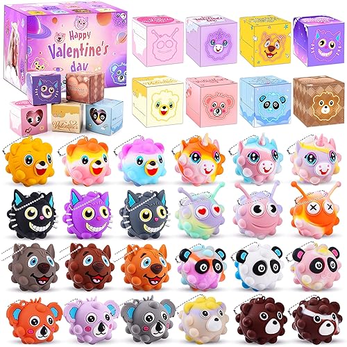 Regalos para el día de San Valentín para niños, bolas de animales 3D Pop juguetes Fidget con tarjetas del día de San Valentín, regalos de