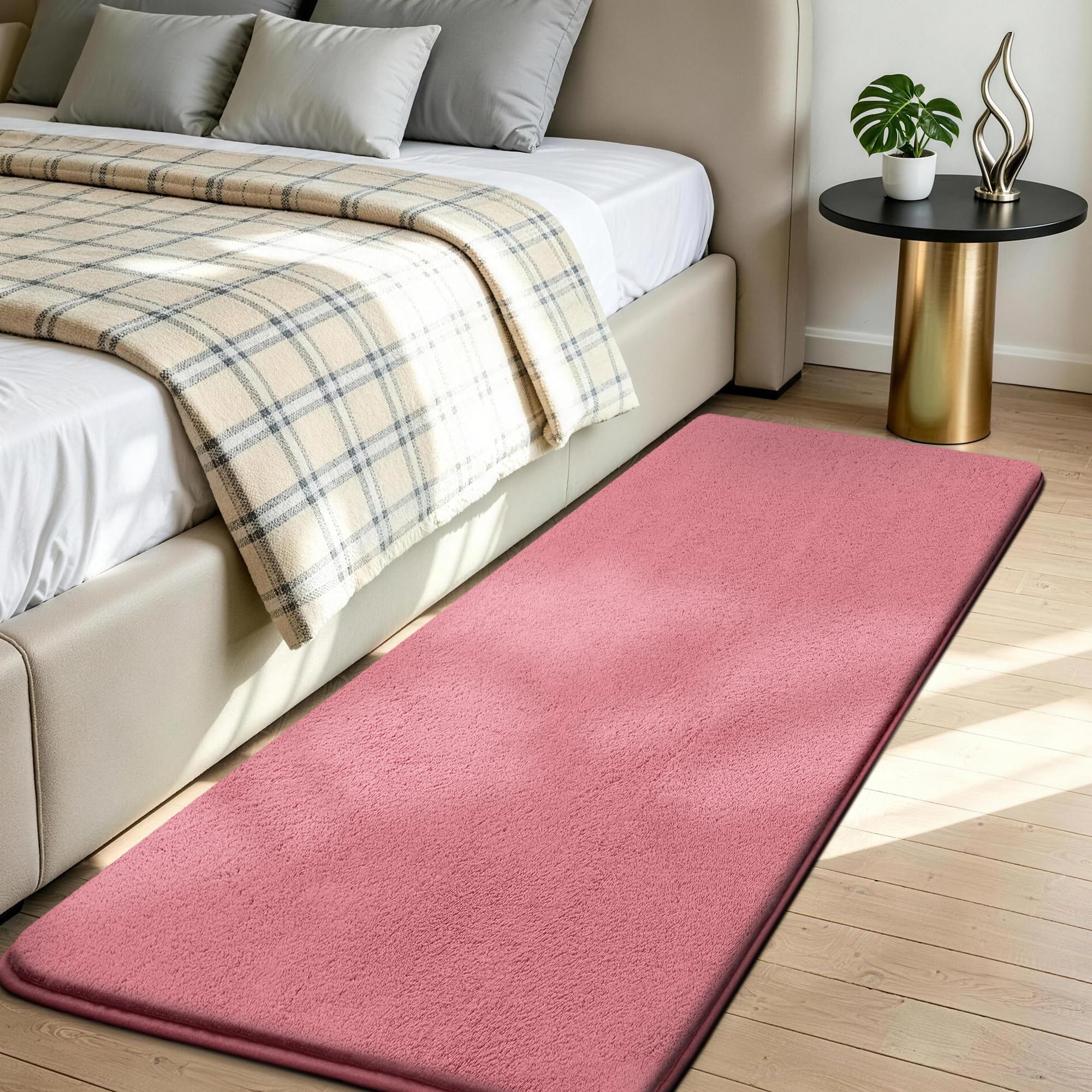 Jungsang Fluffy Rugs Living Room, 80x160cm Soft Shaggy Carpet Rugs for Bedroom, Machine Washable Anti Slip, Non Shedding Modern Indoor for Dorm Teens Room Decor, Light Pink